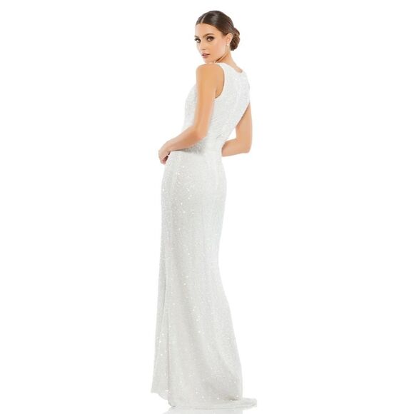 Mac Duggal SEQUINED SLEEVELESS V NECK COLUMN GOWN size 8 in white - Picture 2 of 16